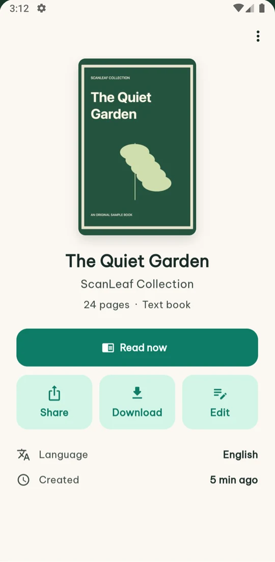 Finished book with Read now, Share and Download buttons